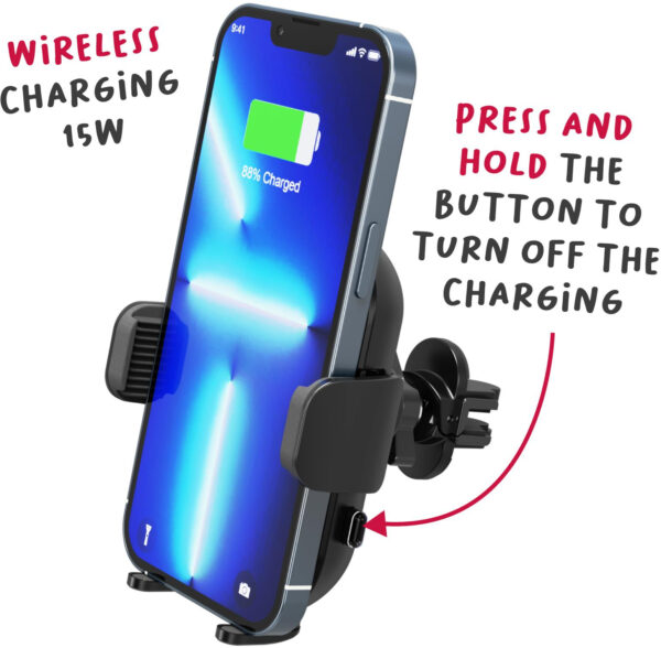 Celly Mountcharge15 Wireless Charger Car Holder 15W Black - Afbeelding 7