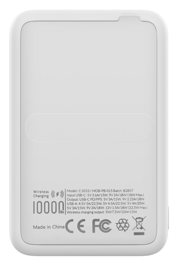 Mobilize Magnetic Wireless Magsafe Compatible Pd Stand Power Bank 10000Mah 15W White - Afbeelding 3