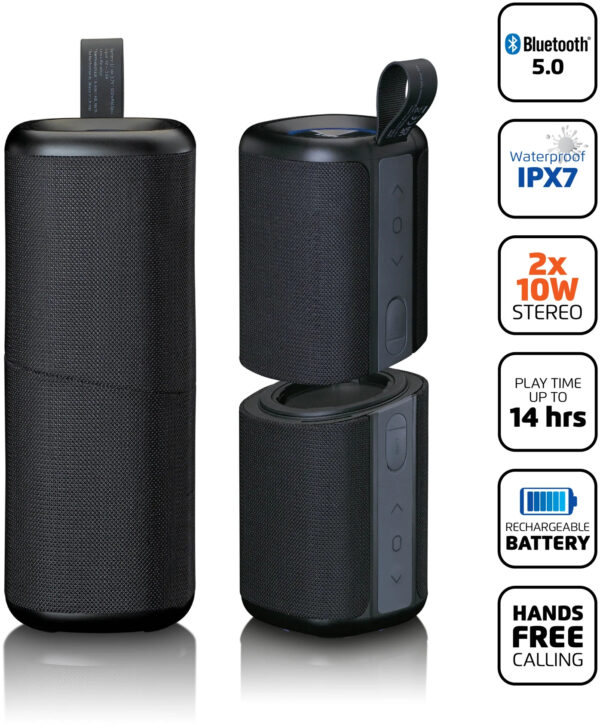 Lenco Btp-400Bk Lenco 2-In-1 Stereo Bluetooth Speaker Black