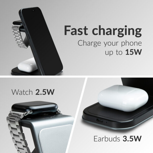 Mobilize 3In1 Aluminium Wireless Charger Station 15W - Afbeelding 5
