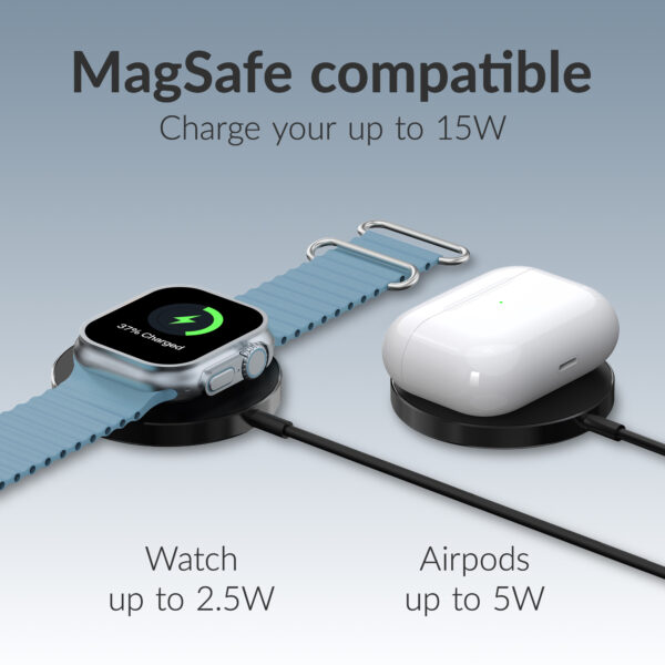 Mobilize 3In1 Magnetic Wireless Charger Magsafe Compatible 15W Black - Afbeelding 3