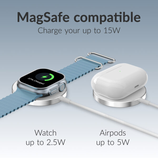 Mobilize 3In1 Magnetic Wireless Charger Magsafe Compatible 15W White - Afbeelding 3