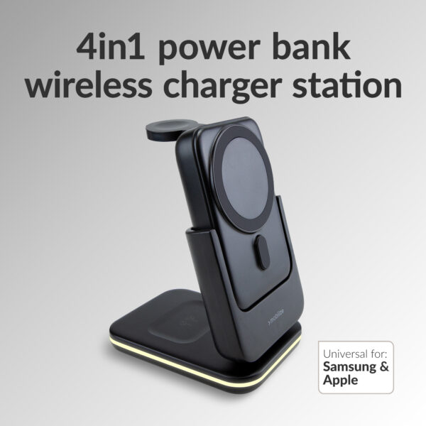 Mobilize 4In1 Wireless Charger Station With Detachable Power Bank 5000Mah Black - Afbeelding 2