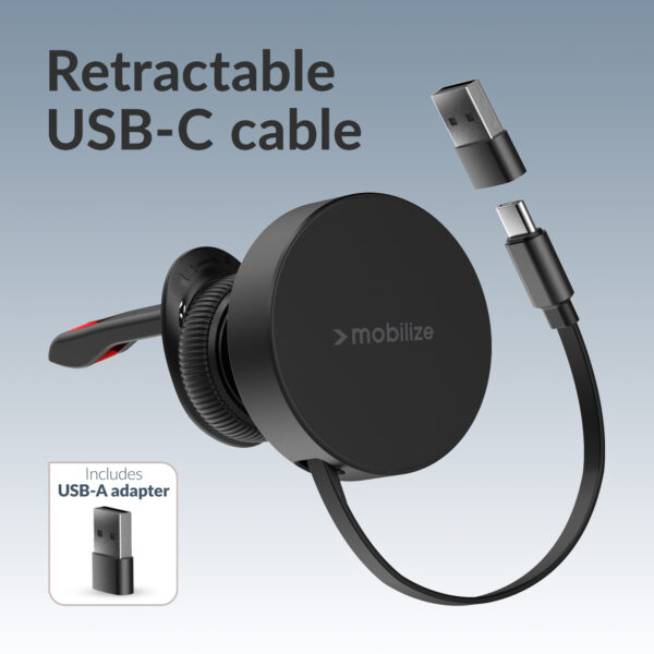 Mobilize Magsafe Compatible Car Holder/Charger 7.5W/10W/15W With Retractable Usb-C Cable Black - Afbeelding 3
