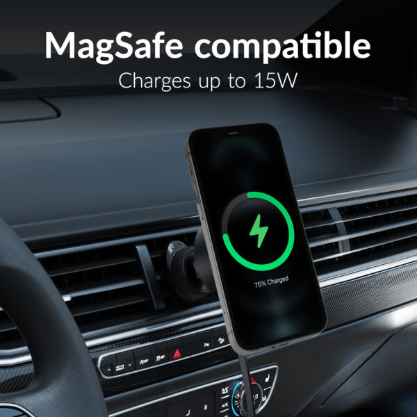 Mobilize Magsafe Compatible Car Holder/Charger 7.5W/10W/15W With Retractable Usb-C Cable Black - Afbeelding 5
