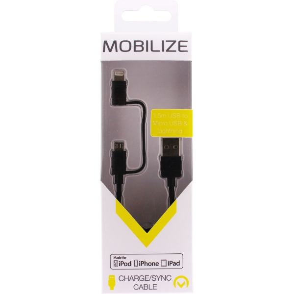 Mobilize 2In1 Cable Usb To Apple Mfi Lightning Or Micro Usb 1.5M. Black - Afbeelding 5