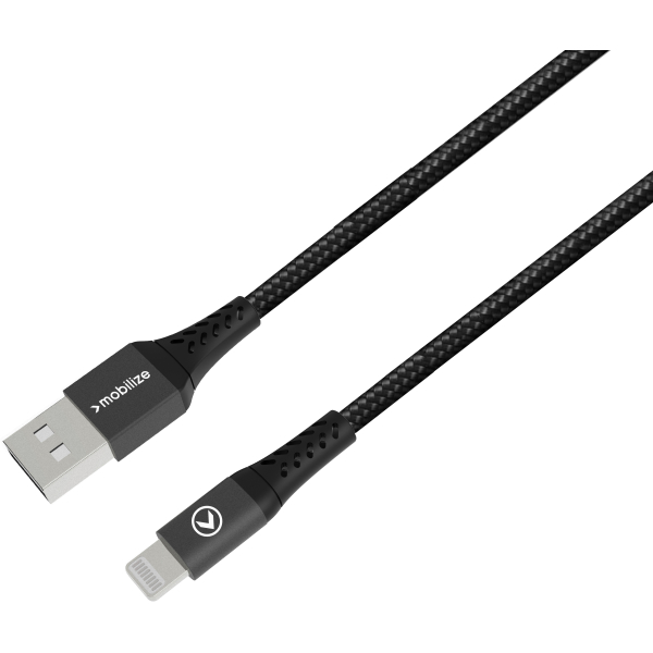 Mobilize Strong Nylon Cable Usb To Apple Mfi Lightning 20Cm. 12W Black - Afbeelding 2