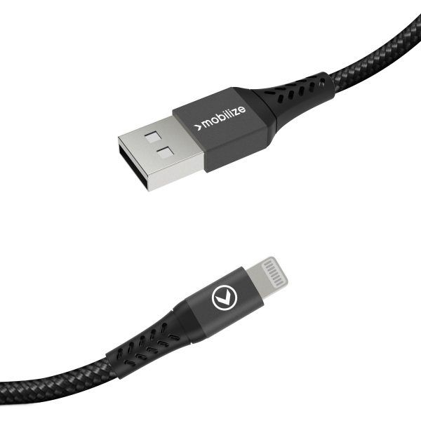Mobilize Strong Nylon Cable Usb To Apple Mfi Lightning 20Cm. 12W Black - Afbeelding 3