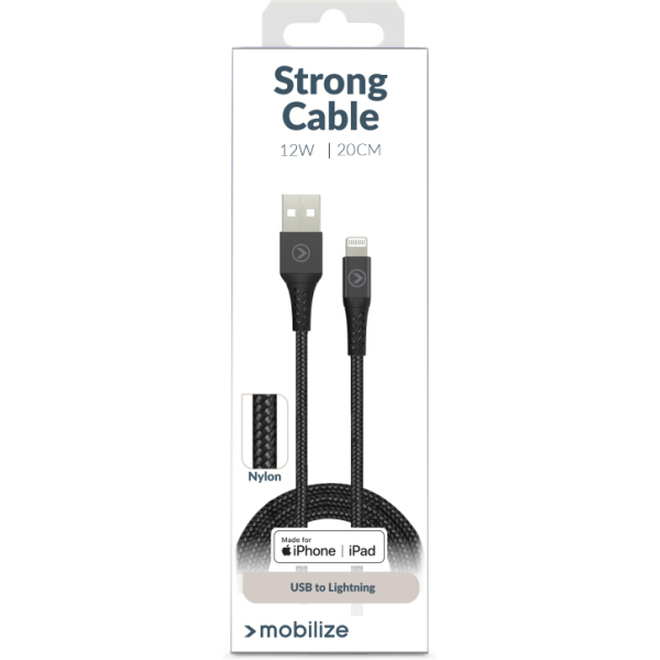 Mobilize Strong Nylon Cable Usb To Apple Mfi Lightning 20Cm. 12W Black - Afbeelding 6