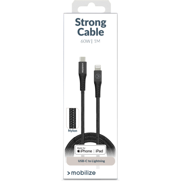 Mobilize Strong Nylon Cable Usb To Apple Mfi Lightning 2M. 12W Black - Afbeelding 6