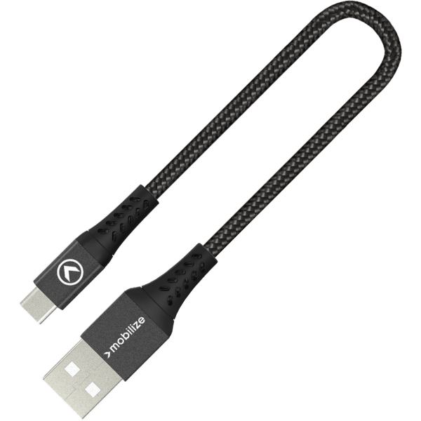 Mobilize Strong Nylon Cable Usb To Usb-C 20Cm. 15W Black - Afbeelding 2