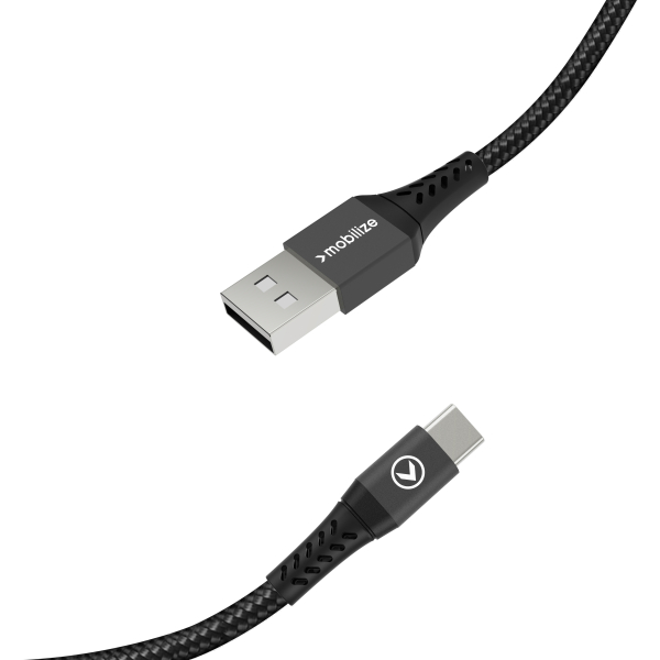 Mobilize Strong Nylon Cable Usb To Usb-C 20Cm. 15W Black - Afbeelding 3