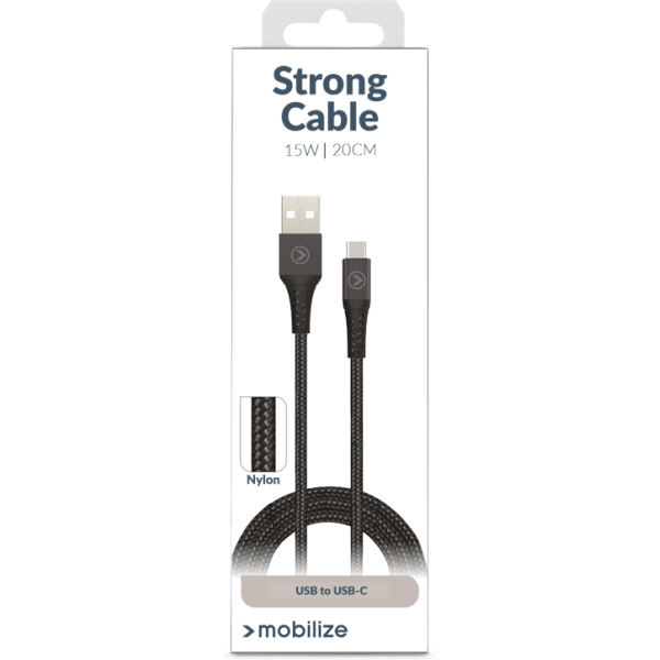 Mobilize Strong Nylon Cable Usb To Usb-C 20Cm. 15W Black - Afbeelding 6