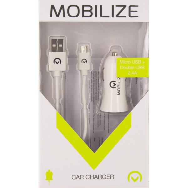 Mobilize Car Charger 2X Usb + Usb To Micro Usb Cable 12W 1M. White - Afbeelding 5