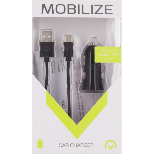 Mobilize Car Charger Dual Usb 2.4A 12W + 1M Usb-C Cable Black - Afbeelding 5
