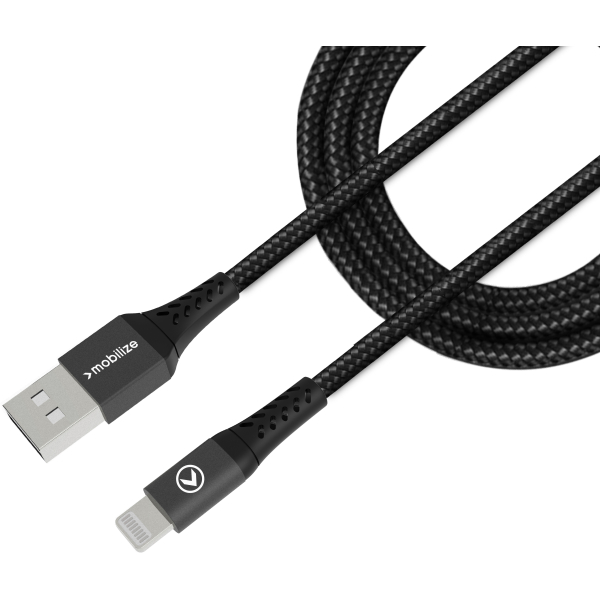 Mobilize Strong Nylon Cable Usb To Apple Mfi Lightning 1M. 12W Black - Afbeelding 2