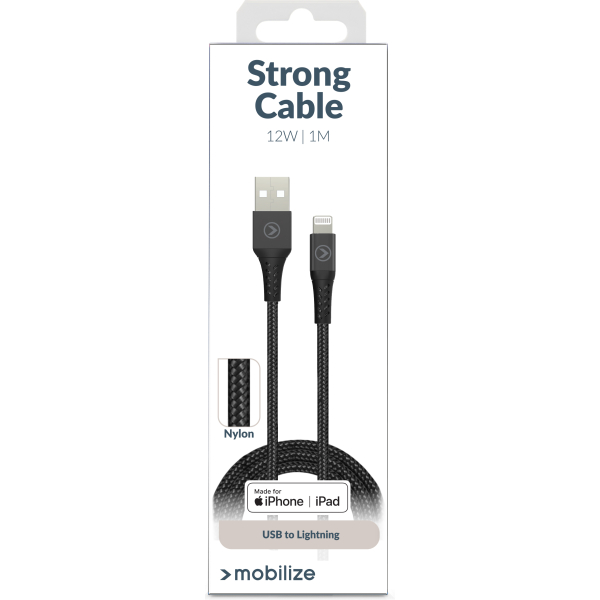 Mobilize Strong Nylon Cable Usb To Apple Mfi Lightning 1M. 12W Black - Afbeelding 5