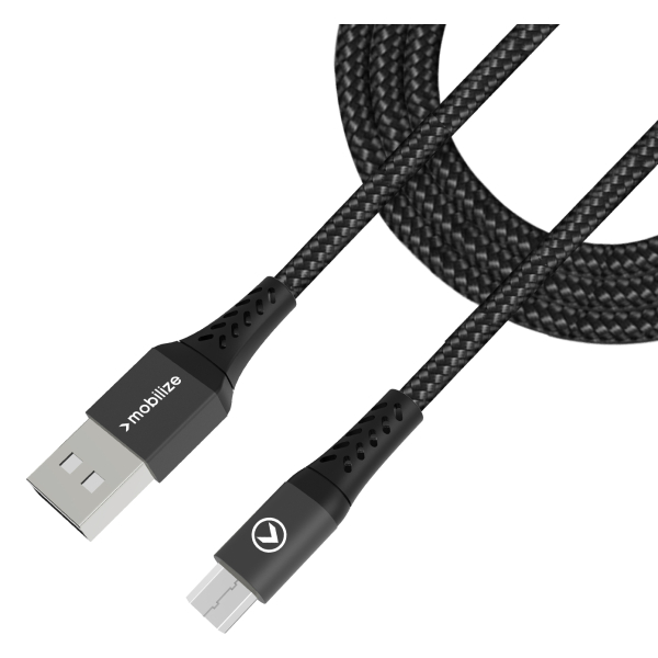 Mobilize Strong Nylon Cable Usb To Micro Usb 1M. 12W Black - Afbeelding 2