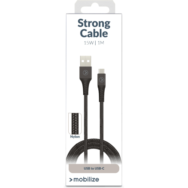 Mobilize Strong Nylon Cable Usb To Usb-C 1M. 15W Black - Afbeelding 6