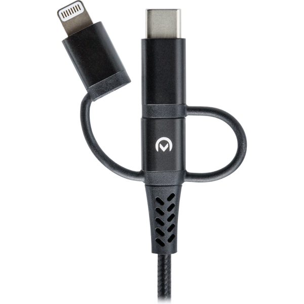 Mobilize Strong Nylon Cable 3In1 Usb To Micro Usb, Usb-C, Apple Mfi Lightning 1.5M Black - Afbeelding 4