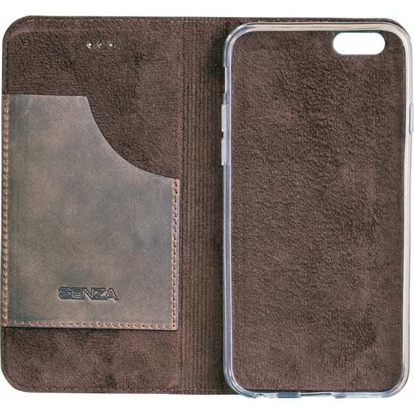 Senza Raw Leather Booklet Apple Iphone 6/6S Walnut Brown - Afbeelding 3