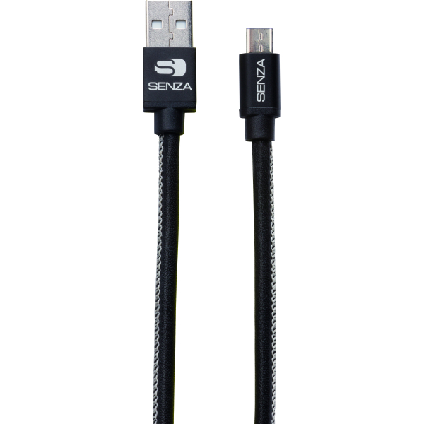 Senza Premium Leather Charge/Sync Cable Micro Usb 1.5M. 12W Black - Afbeelding 2