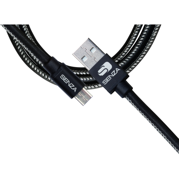 Senza Premium Leather Charge/Sync Cable Micro Usb 1.5M. 12W Black - Afbeelding 3
