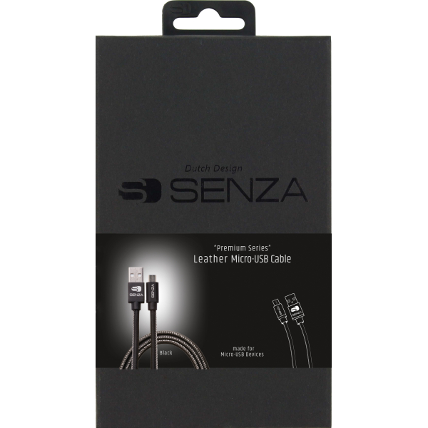 Senza Premium Leather Charge/Sync Cable Micro Usb 1.5M. 12W Black - Afbeelding 4