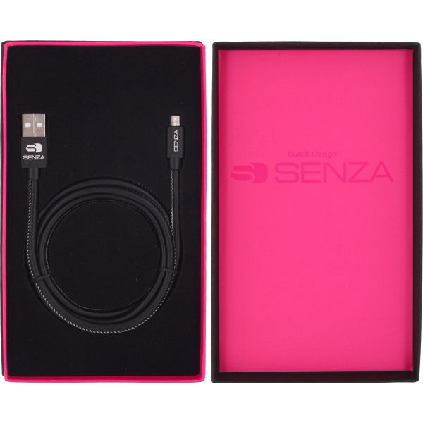 Senza Premium Leather Charge/Sync Cable Micro Usb 1.5M. 12W Black - Afbeelding 5