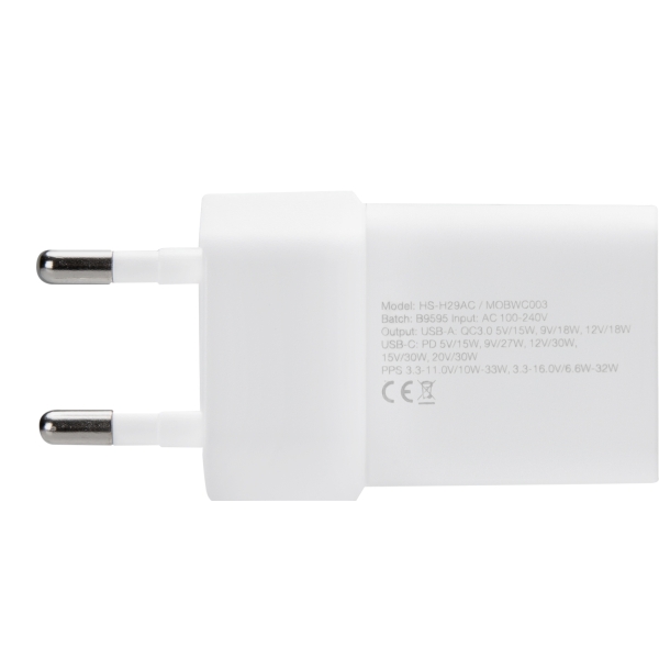 Mobilize Wall Charger Usb-C + Usb Gan 30W With Pd/Pps White - Afbeelding 5