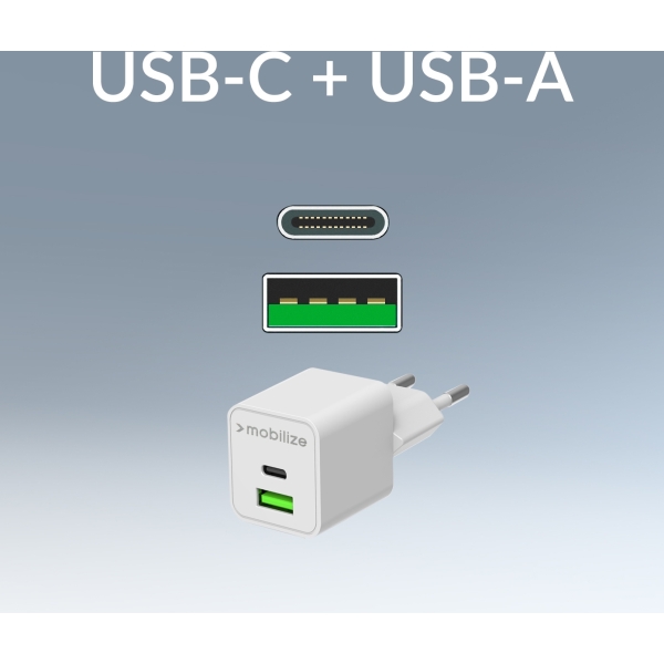 Mobilize Wall Charger Usb-C + Usb Gan 30W With Pd/Pps White - Afbeelding 6