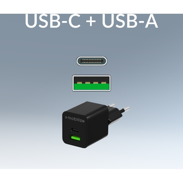 Mobilize Wall Charger Usb-C + Usb Gan 30W With Pd/Pps Black - Afbeelding 6