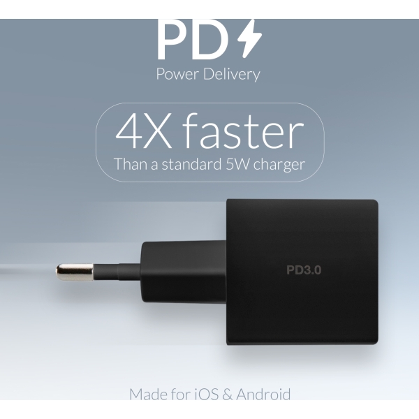 Mobilize Wall Charger Usb-C 20W With Pd + Mfi Lightning Nylon Cable 1.2M Black - Afbeelding 10