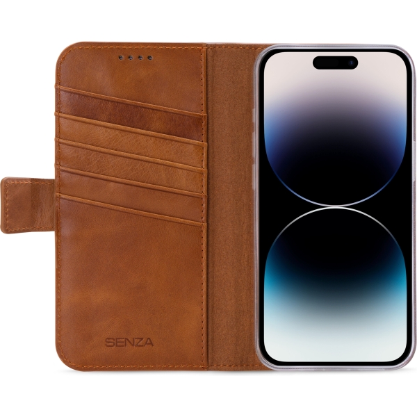 Senza Desire Leather Wallet Apple Iphone 14 Pro Burned Cognac - Afbeelding 2