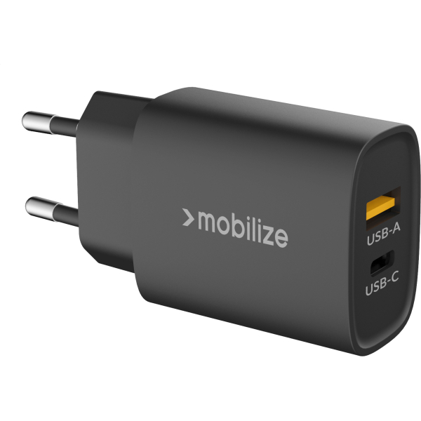 Mobilize Wall Charger Usb-C + Usb 25W With Pd/Pps Black - Afbeelding 2
