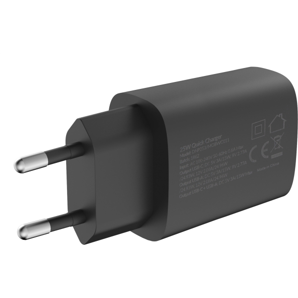 Mobilize Wall Charger Usb-C + Usb 25W With Pd/Pps Black - Afbeelding 3
