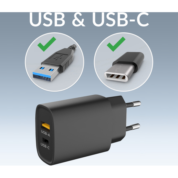 Mobilize Wall Charger Usb-C + Usb 25W With Pd/Pps Black - Afbeelding 4