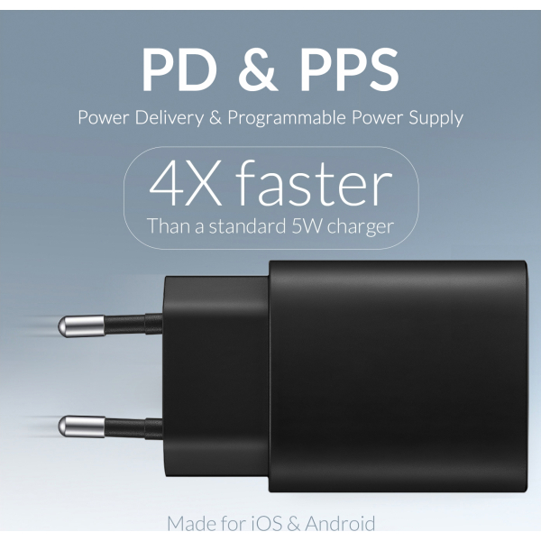Mobilize Wall Charger Usb-C + Usb 25W With Pd/Pps Black - Afbeelding 5