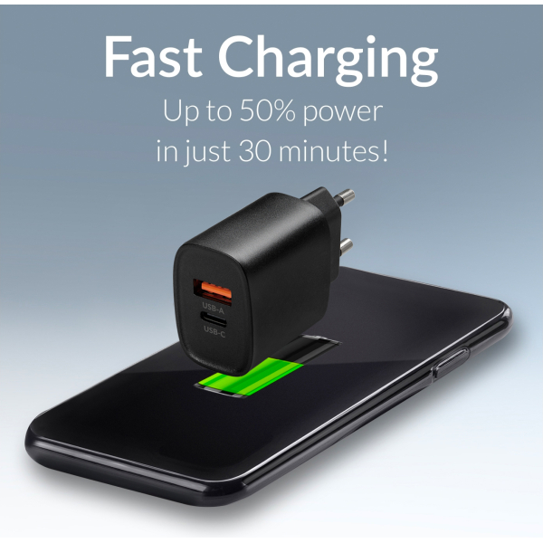 Mobilize Wall Charger Usb-C + Usb 25W With Pd/Pps Black - Afbeelding 6