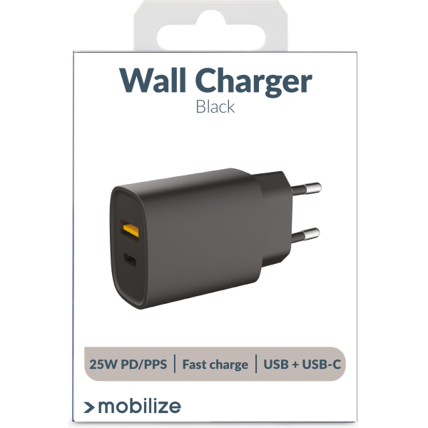 Mobilize Wall Charger Usb-C + Usb 25W With Pd/Pps Black - Afbeelding 8