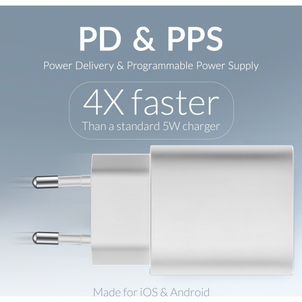 Mobilize Wall Charger Usb-C + Usb 25W With Pd/Pps White - Afbeelding 5