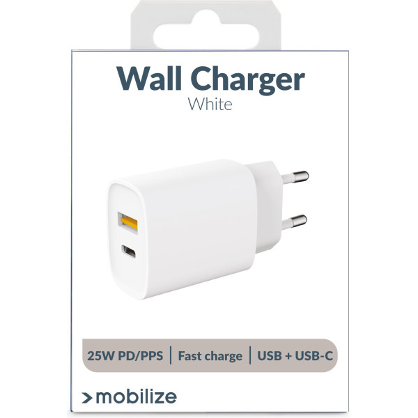 Mobilize Wall Charger Usb-C + Usb 25W With Pd/Pps White - Afbeelding 8