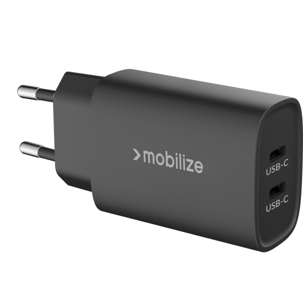 Mobilize Wall Charger 2X Usb-C Gan 45W With Pd/Pps Black - Afbeelding 2