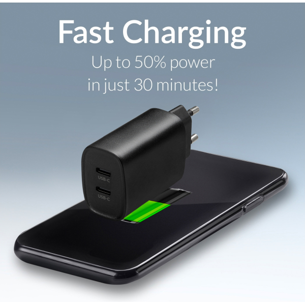 Mobilize Wall Charger 2X Usb-C Gan 45W With Pd/Pps Black - Afbeelding 6