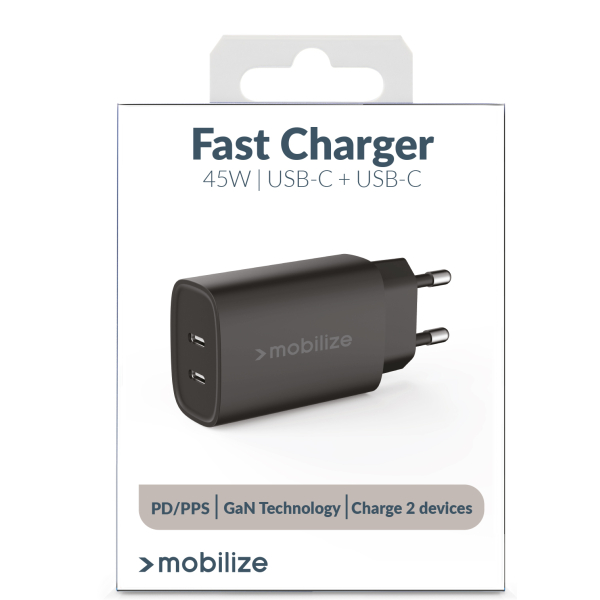 Mobilize Wall Charger 2X Usb-C Gan 45W With Pd/Pps Black - Afbeelding 8