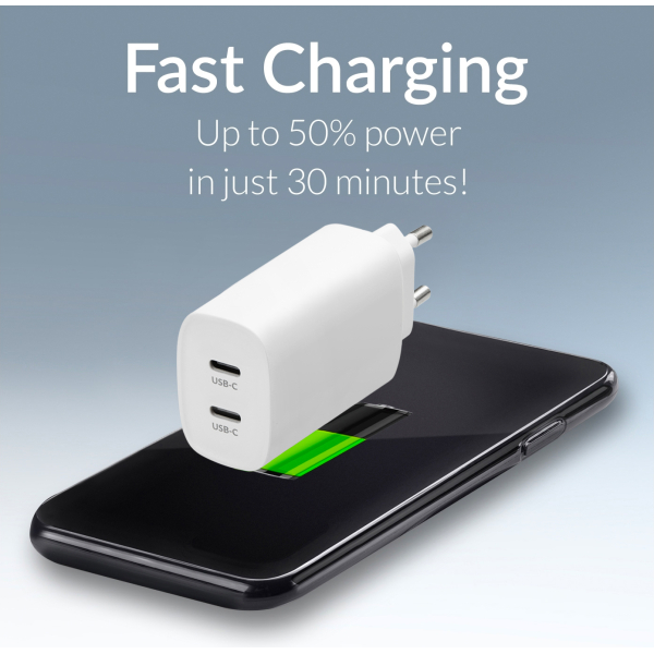 Mobilize Wall Charger 2X Usb-C Gan 45W With Pd/Pps White - Afbeelding 6