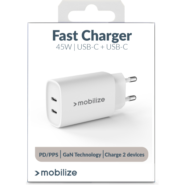 Mobilize Wall Charger 2X Usb-C Gan 45W With Pd/Pps White - Afbeelding 8