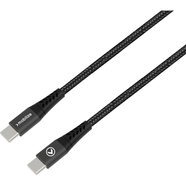 Mobilize Strong Nylon Cable Usb-C To Usb-C 20Cm. 100W Black - Afbeelding 2