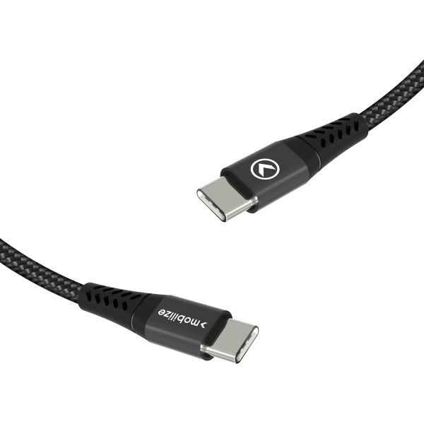 Mobilize Strong Nylon Cable Usb-C To Usb-C 20Cm. 100W Black - Afbeelding 3