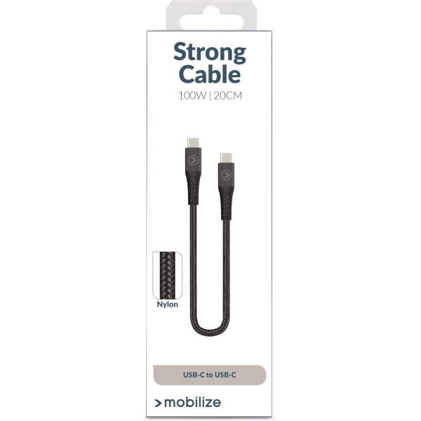 Mobilize Strong Nylon Cable Usb-C To Usb-C 20Cm. 100W Black - Afbeelding 6